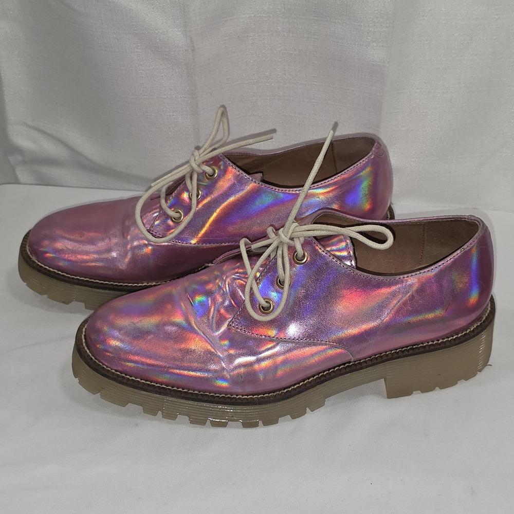 TBA To Be Announced Pink Grunge Iridiscent Oxford Leather Shoe Size 7.5 EU 38